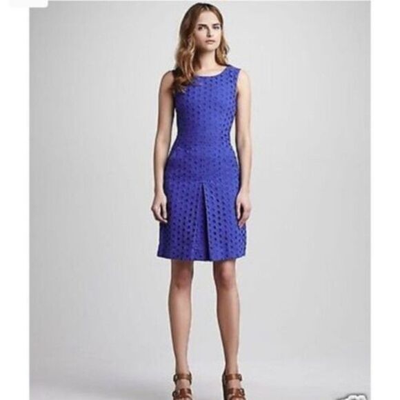 Diane Von Furstenburg Periwinkle Blue Carpreena Eyelet Lace Ring Stitch Dress - Picture 1 of 11